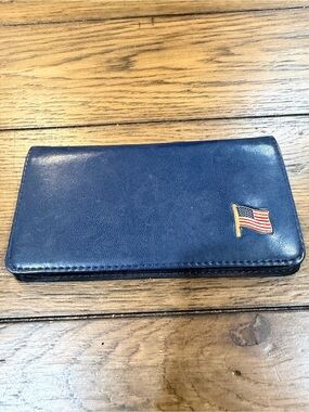 Navy Leather Wallet with American Flag Accent